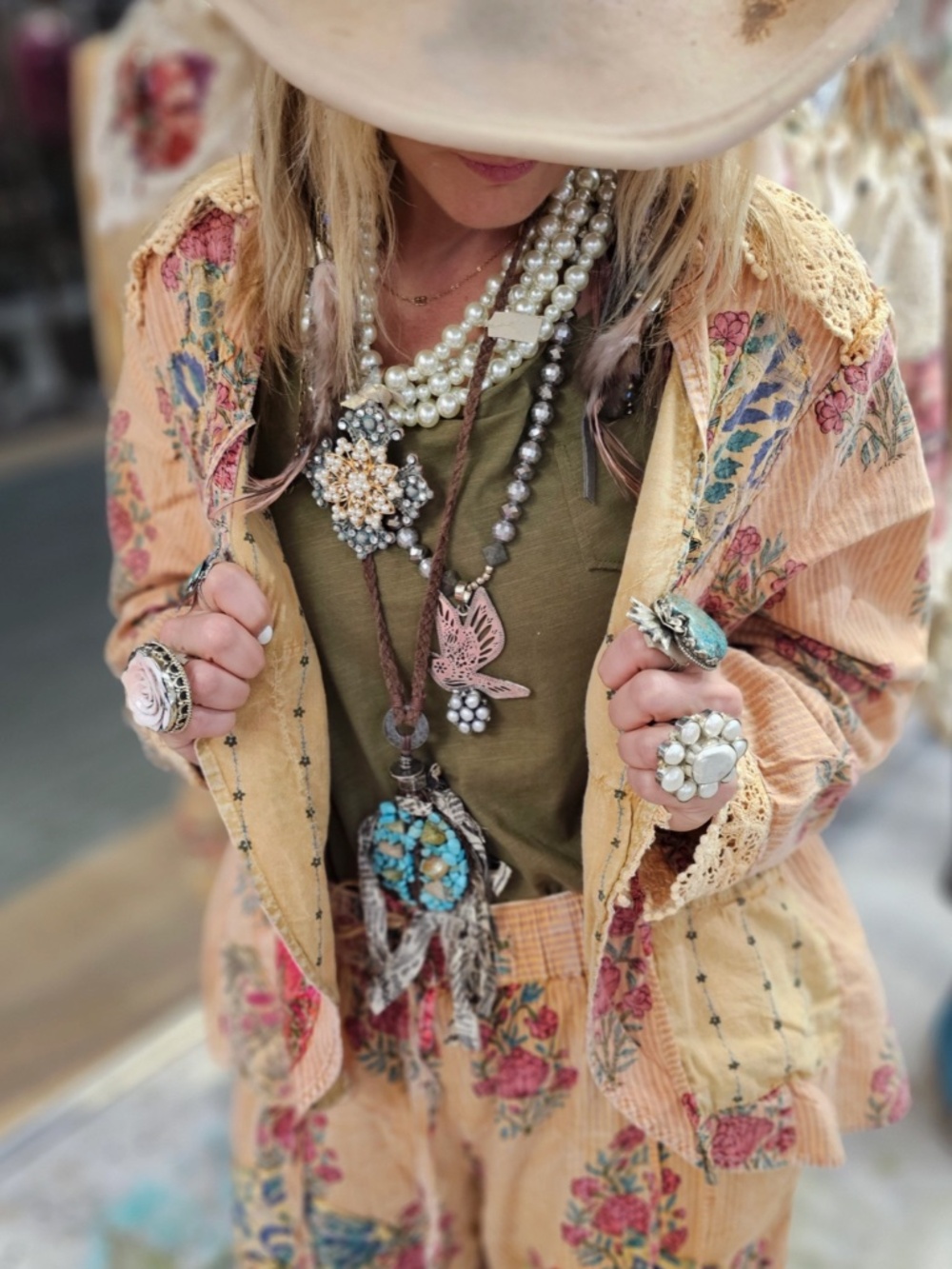 A Rare Bird Vintage Striped Florals Patchwork Lace Light Jacket